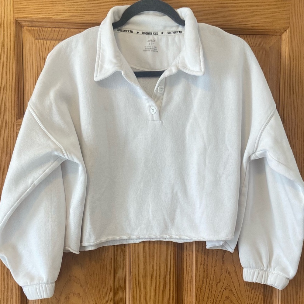 Aerie Cropped Fleece Pullover Sweatshirt White Size S - Picture 6 of 6